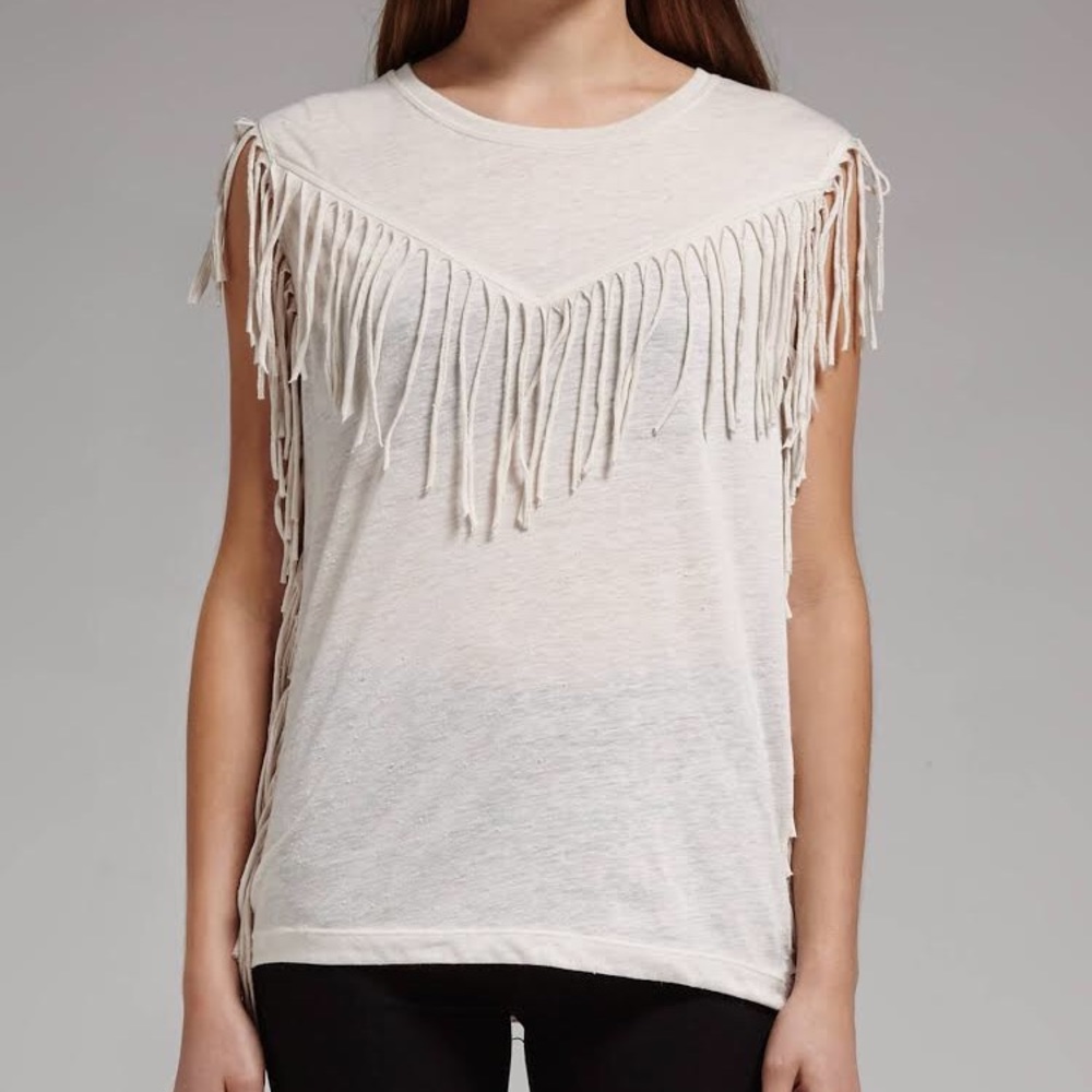 IRO JEANS Gise Sleeveless Fringed Top, Ecru